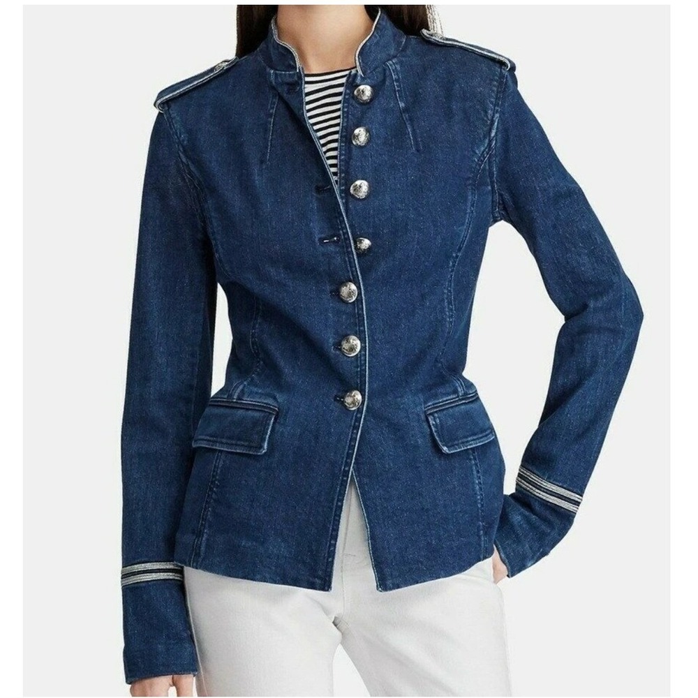 Lauren Ralph Lauren Womens Navy Blue Denim Military Crest Button Jacket 6